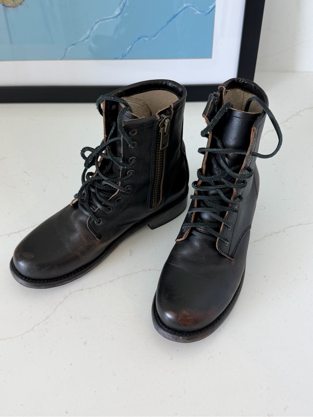 FREEBIRD Black Leather Lace-Up Ankle Boots with Side Zipper